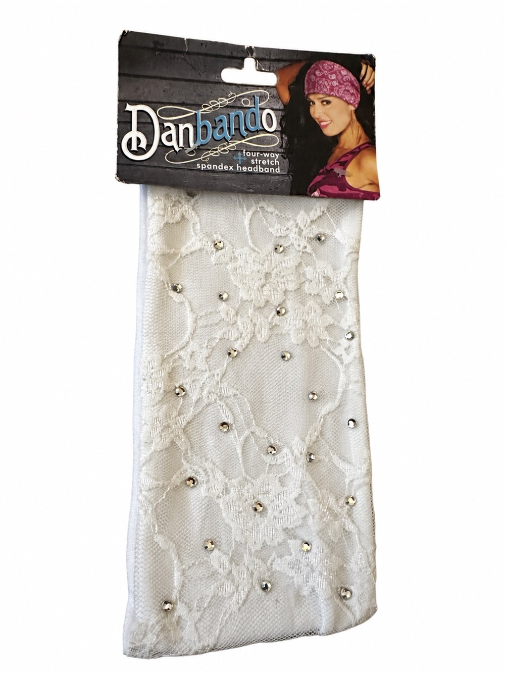 Danbando White Lace Rhinestone Stretch Headband